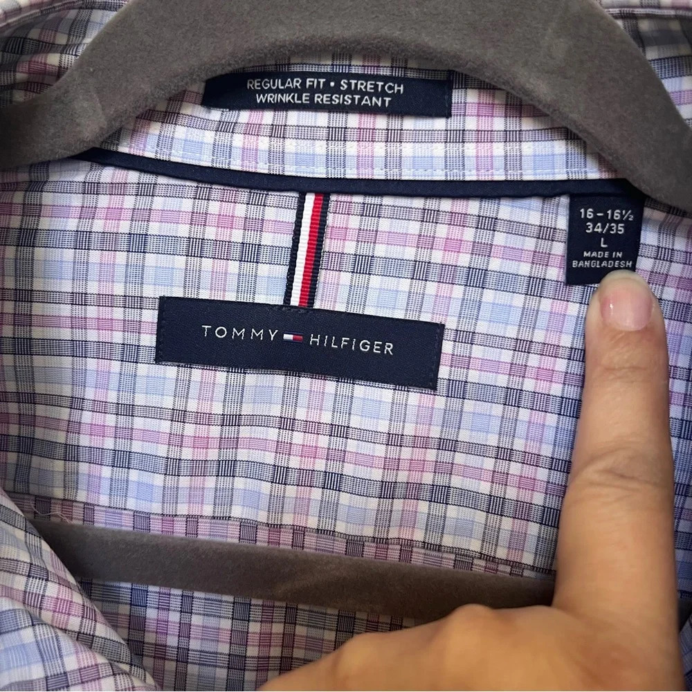 Tommy Hilfiger Men Regular Fit Stretch Wrinkle Resistant Button Up Shirt‎ Large - Picture 6 of 6